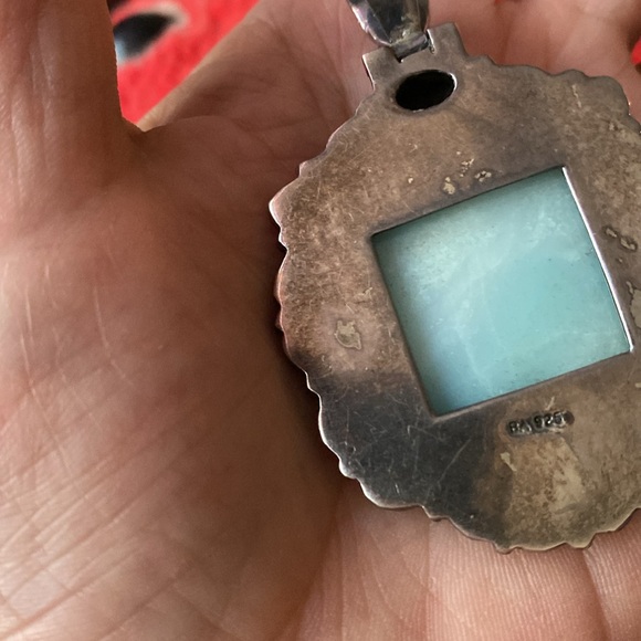 Lapis & Adventurine pendant marked 925 Sterling Silver The  bail of the pendant - Picture 6 of 8